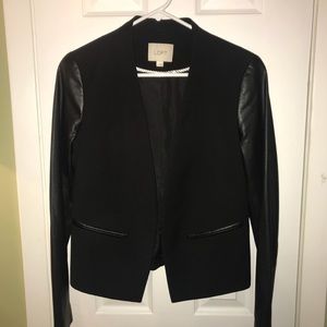 Black blazer with leather-like sleeves